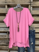 Pink Casual Crew Neck T-Shirts - Noracora