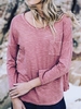 Pink Casual Solid Round Neck Pockets Causal Tops - Noracora