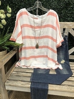 Pink Casual Striped T-Shirts - Noracora