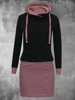 Pink Color-Block Cotton-Blend Casual Dresses