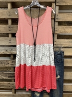 Pink Cotton-Blend Crew Neck Sleeveless Tanks & Camis - Noracora