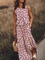 Pink Cotton-Blend Sleeveless Causal Dresses