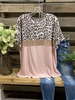 Pink Crew Neck Casual Leopard T-Shirts - Noracora