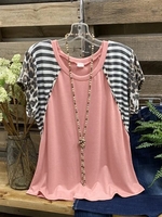 Pink Crew Neck Casual T-Shirts - Noracora