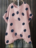 Pink Crew Neck Short Sleeve T-Shirts - Noracora