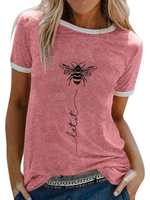 Pink Crew Neck Simple Cotton T-Shirts - Noracora