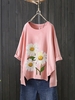 Pink Floral Holiday Cotton-Blend Causal Tops - Noracora