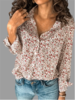 Pink Long Sleeve Floral V Neck Sweaters