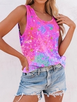 Pink Printed Short Sleeve Ombre/tie-Dye Cotton Tanks & Camis - Noracora