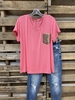 Pink Shift V Neck Short Sleeve T-Shirts - Noracora