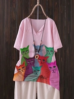 Pink Short Sleeve Camo Cotton-Blend T-Shirts - Noracora