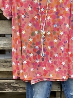 Pink Short Sleeve Crew Neck Cotton-Blend T-Shirts - Noracora