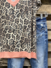Pink V Neck Leopard Casual T-Shirts - Noracora