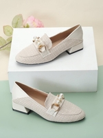 Plain All Season Elegant Party Low Heel Round Toe Linen Slip On Loafers Loafers for Women