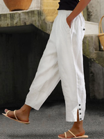 Plain All Season Linen No Elasticity Daily Elastic Band Turnip pants Long T-Line Pants for Women