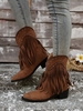 Plain Autumn West Style Vacation Cowboy Boots Block Heel Fabric Rubber Non-Slip Western Boots for Women