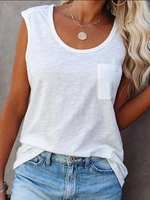 Plain Casual Round Neck Tanks & Camis