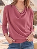 Plain Loose Cotton-Blend Cowl Neck Sweaters