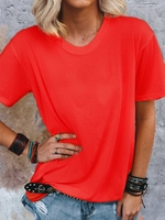 Plain Shift Short Sleeve Casual T-Shirts - Noracora