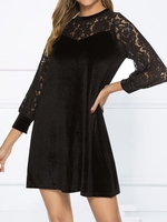 Plain Spring/Fall Party Lace Natural Loose Long Sleeve Crew Neck No Dresses for Women