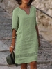 Plain Summer Linen Natural Short Notched Regular TUNIC No Dresses for Women