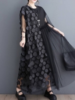 Plain Summer Vacation Cotton No Elasticity Vacation Half Sleeve Crew Neck Regular Dresses for Women