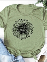 Plants Knitted Floral-Print Basic T-Shirts - Noracora