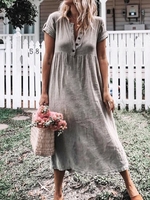Plus Size Casual Short Sleeve Solid Midi Dresses