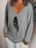 Plus size Long Sleeve Casual Cotton-Blend V Neck Shirts & Tops