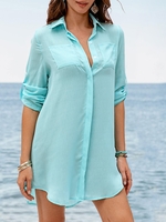 Pockets Long Sleeve Shirt Collar Dresses - Noracora