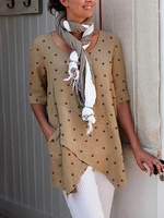 Polka Dots Pockets Cotton-Blend Half Sleeve Casual Tops
