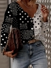 Polka Dots V Neck Cotton Blends Blouses - Noracora