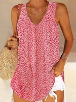 Polyester Fibre Casual Floral V Neck Tanks & Camis