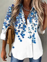Polyester Fibre Floral Shirt Collar Casual Tunic Blouses