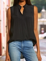 Polyester Fibre Ruched Lapel Loosen Tanks & Camis