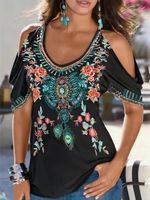 Printed Boho Cotton Blends Tunic T-shirts