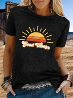 Printed Casual Geometric Short Sleeve Tops >>T-Shirts