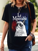 Printed Casual Shift Short Sleeve T-Shirts - Noracora