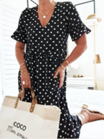 Printed Casual V Neck A-Line Midi - Noracora