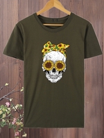 Printed Cotton-Blend Short Sleeve Blouse & Shirts - Noracora