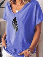 Printed Cotton-Blend Short Sleeve Causal Tops