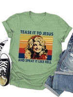 Printed Cotton Letter Short Sleeve T-Shirts - Noracora