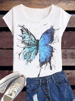 Printed Crew Neck Casual T-Shirts - Noracora