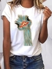Printed Loose Cotton-Blend Crew Neck T-Shirts