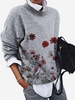 Printed Round Neck Long Sleeve Sweaters - Noracora
