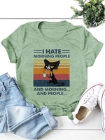 Printed Shift Simple & Basic Short Sleeve T-Shirts - Noracora