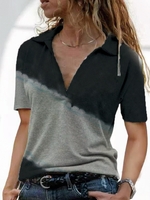 Printed Shirt Collar Casual Ombre/tie-Dye T-Shirts - Noracora