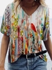 Printed Short Sleeve Casual Cotton-Blend T-Shirts - Noracora