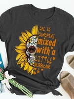 Printed Short Sleeve Round Neck T-Shirts - Noracora