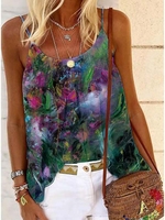 Printed Spaghetti Cotton-Blend Casual Tanks & Camis - Noracora
